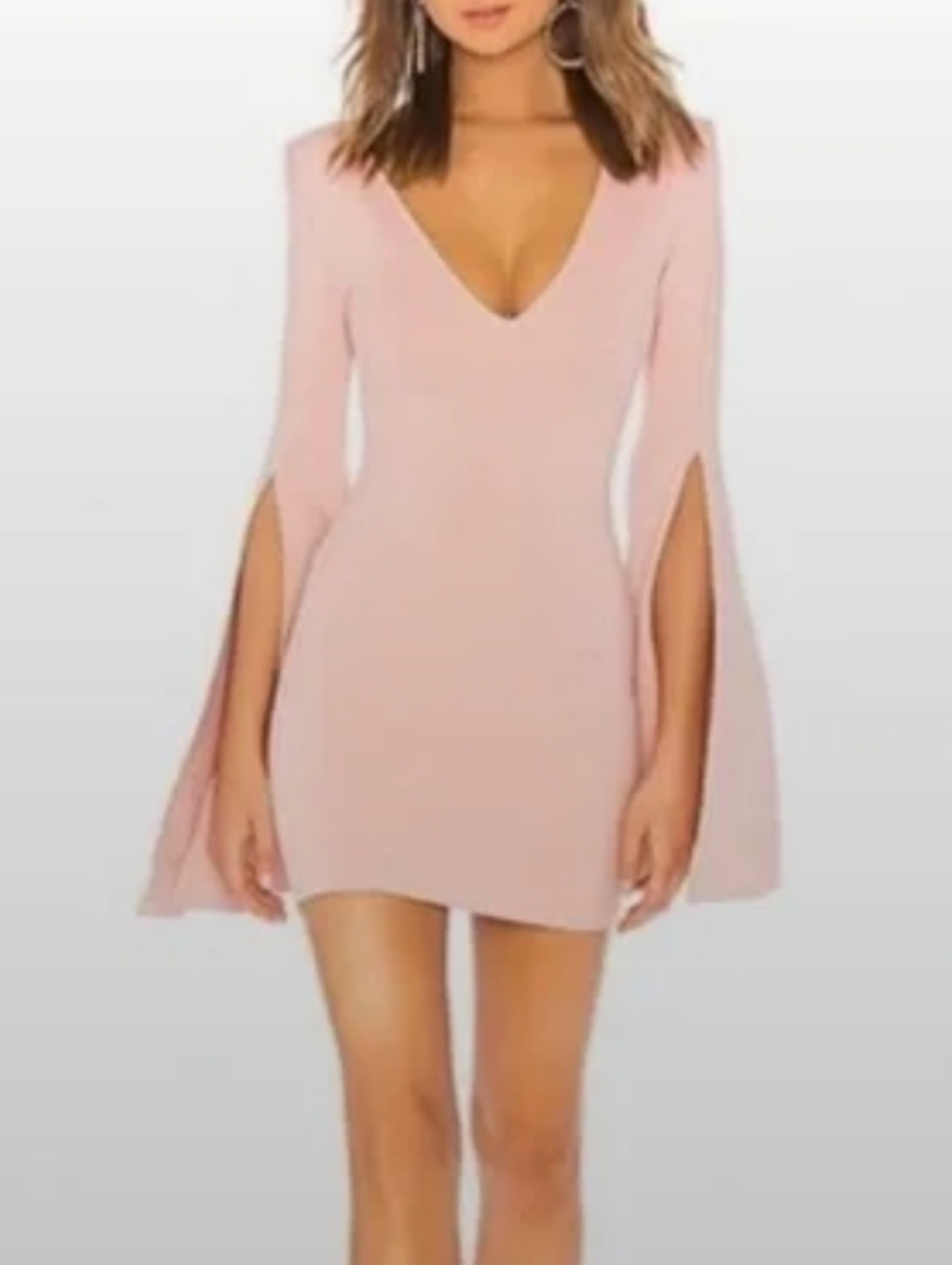 Michael Costello REVOLVE Pale Pink V-Neck Mini Dress